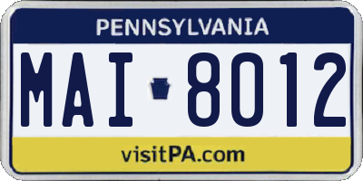 PA license plate MAI8012
