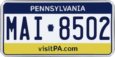PA license plate MAI8502