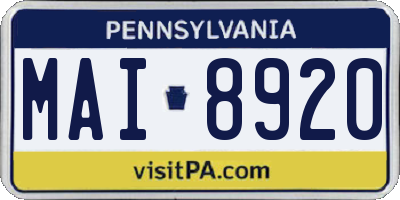 PA license plate MAI8920