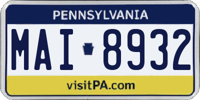 PA license plate MAI8932