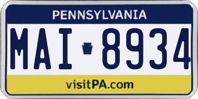 PA license plate MAI8934