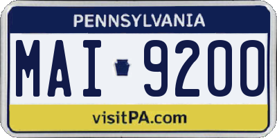PA license plate MAI9200