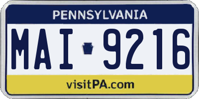 PA license plate MAI9216