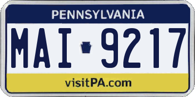 PA license plate MAI9217