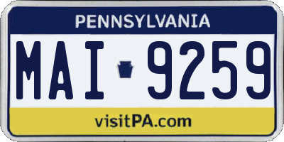 PA license plate MAI9259