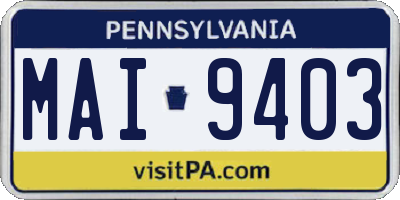 PA license plate MAI9403