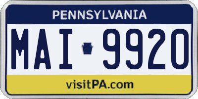 PA license plate MAI9920