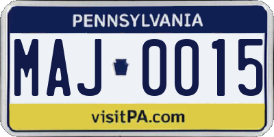 PA license plate MAJ0015