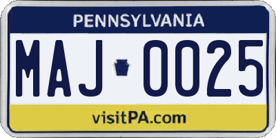 PA license plate MAJ0025