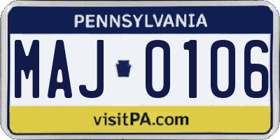 PA license plate MAJ0106