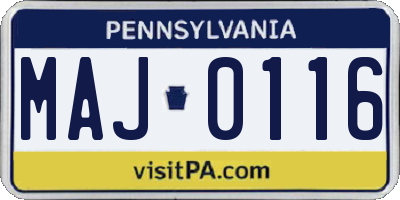 PA license plate MAJ0116