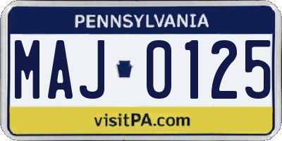 PA license plate MAJ0125