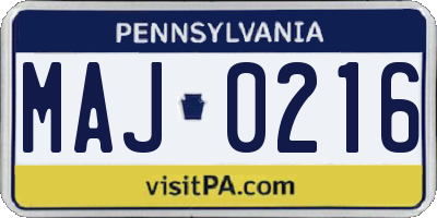PA license plate MAJ0216