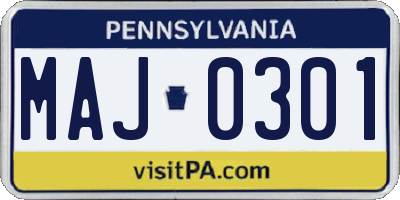 PA license plate MAJ0301