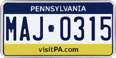 PA license plate MAJ0315