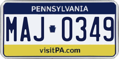 PA license plate MAJ0349