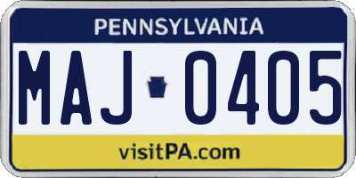 PA license plate MAJ0405