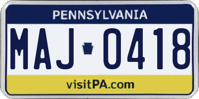 PA license plate MAJ0418