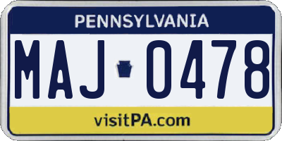 PA license plate MAJ0478