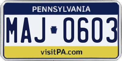 PA license plate MAJ0603