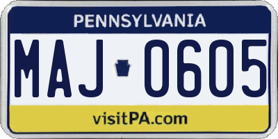 PA license plate MAJ0605
