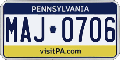PA license plate MAJ0706