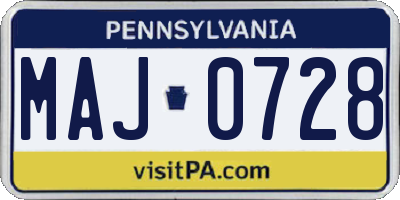 PA license plate MAJ0728