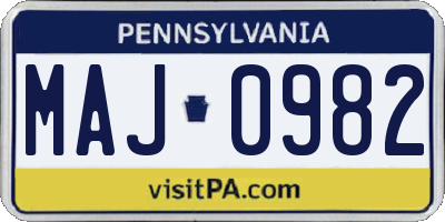 PA license plate MAJ0982