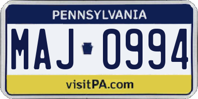 PA license plate MAJ0994