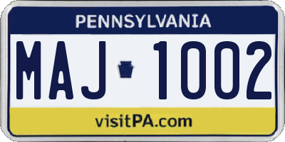 PA license plate MAJ1002