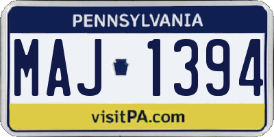 PA license plate MAJ1394