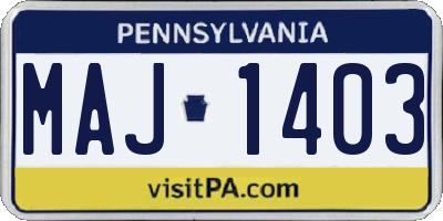 PA license plate MAJ1403