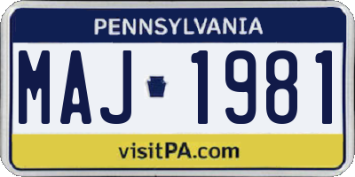 PA license plate MAJ1981