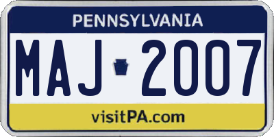 PA license plate MAJ2007