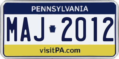 PA license plate MAJ2012