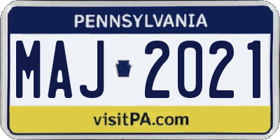 PA license plate MAJ2021