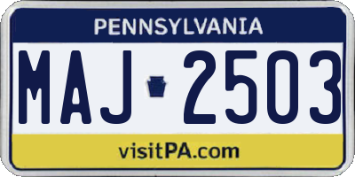 PA license plate MAJ2503