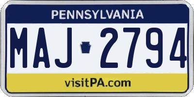 PA license plate MAJ2794