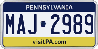 PA license plate MAJ2989