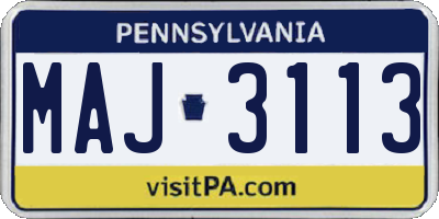 PA license plate MAJ3113
