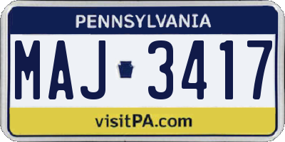 PA license plate MAJ3417