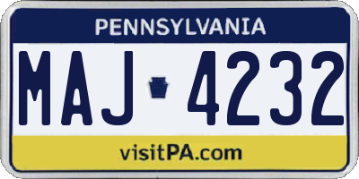 PA license plate MAJ4232