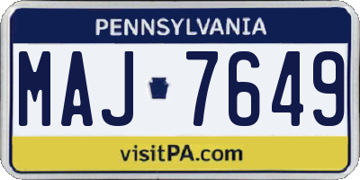 PA license plate MAJ7649