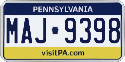 PA license plate MAJ9398