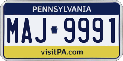 PA license plate MAJ9991