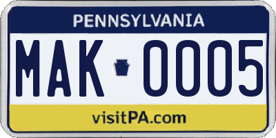 PA license plate MAK0005