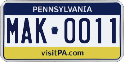 PA license plate MAK0011