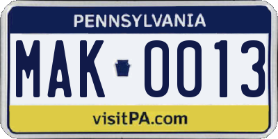 PA license plate MAK0013