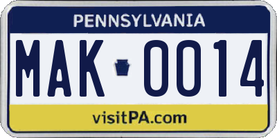 PA license plate MAK0014