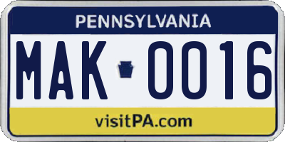 PA license plate MAK0016